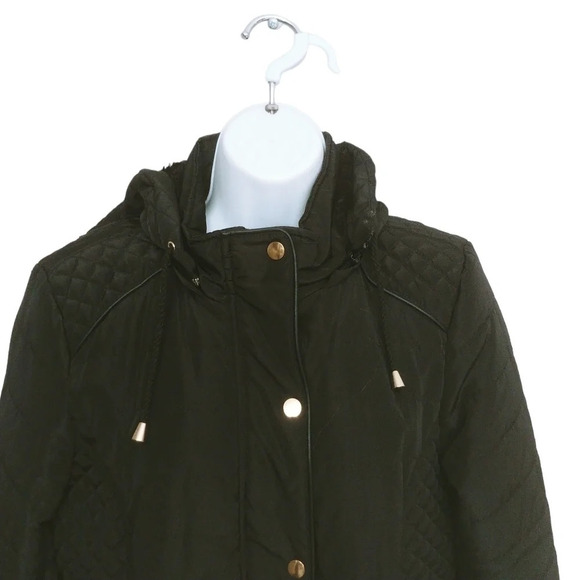 Le Grenier Quilted Hooded Wind/Water Resistant Coat with Gold Metal Accents M - Picture 3 of 10